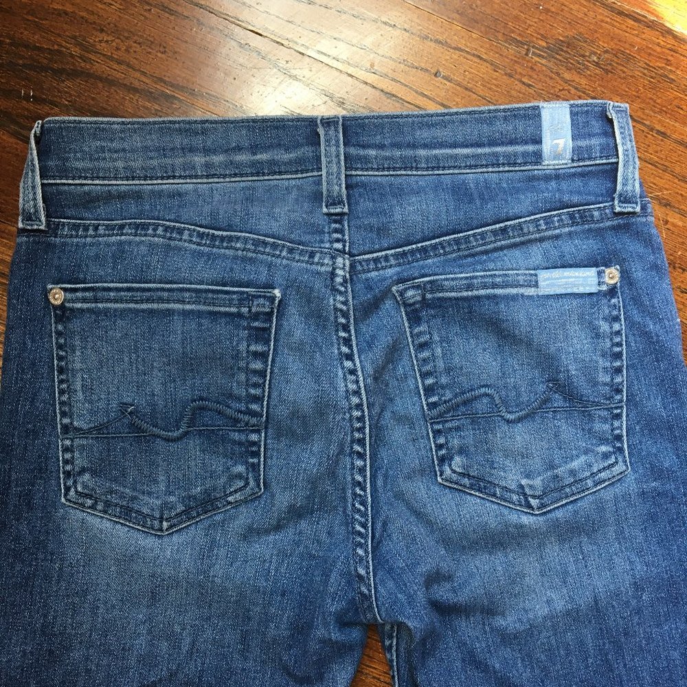 7 For All Mankind Mid Rise Skinny Jeans Basic Rip - Picture 5 of 8